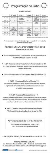 Programação Julho 2010